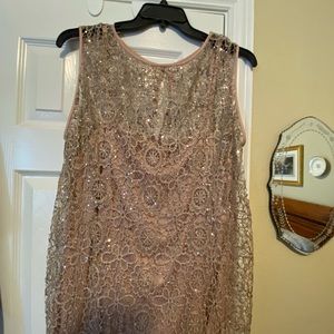 Stunning, sequined Adrianna Papell delicate overlay of sequined, rose gold lace
